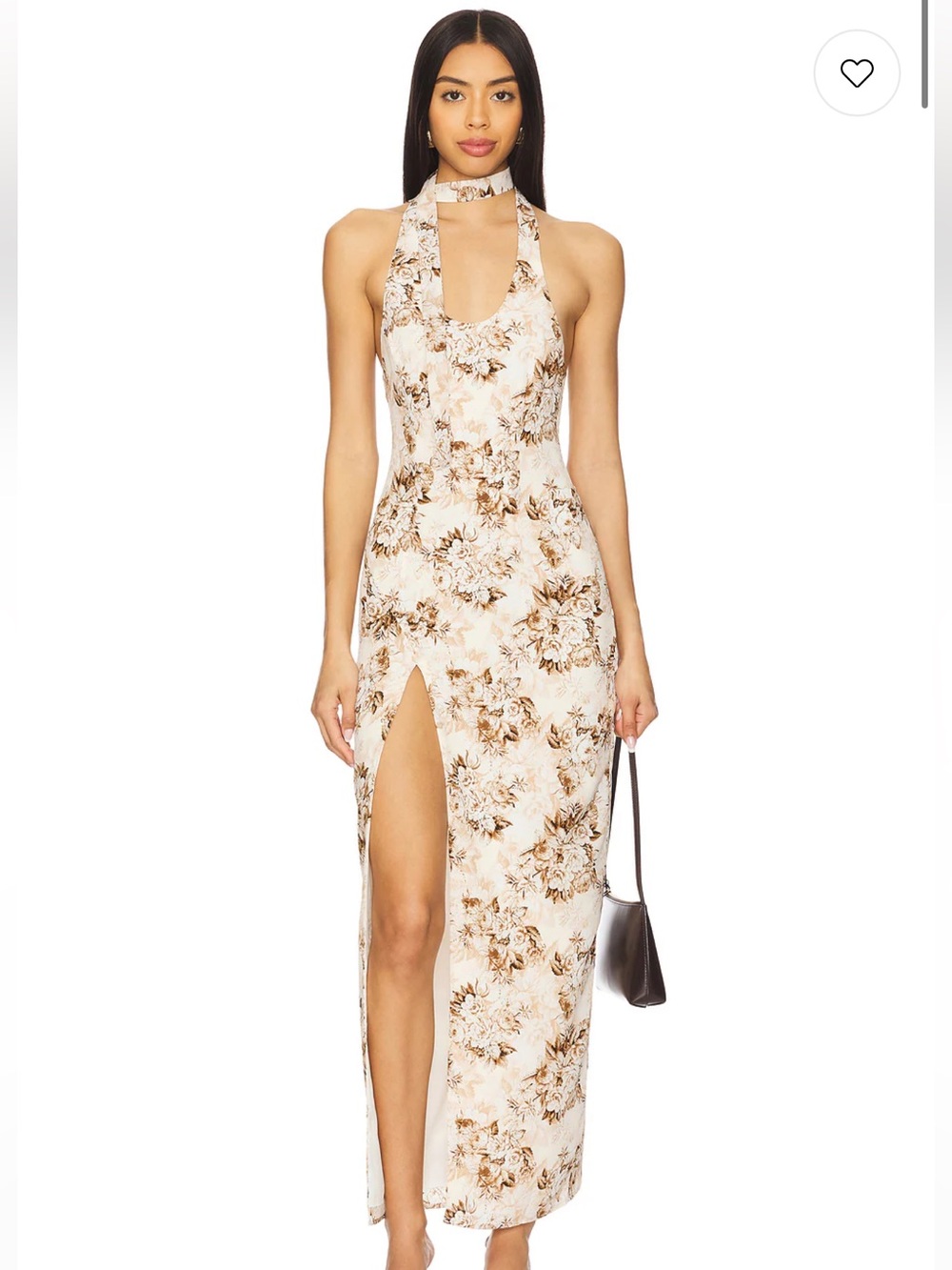 Lioness Floral Halter dress in Cream and Brown